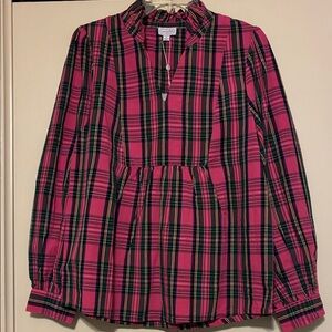 Mud Pie Pink and Black Plaid Blouse